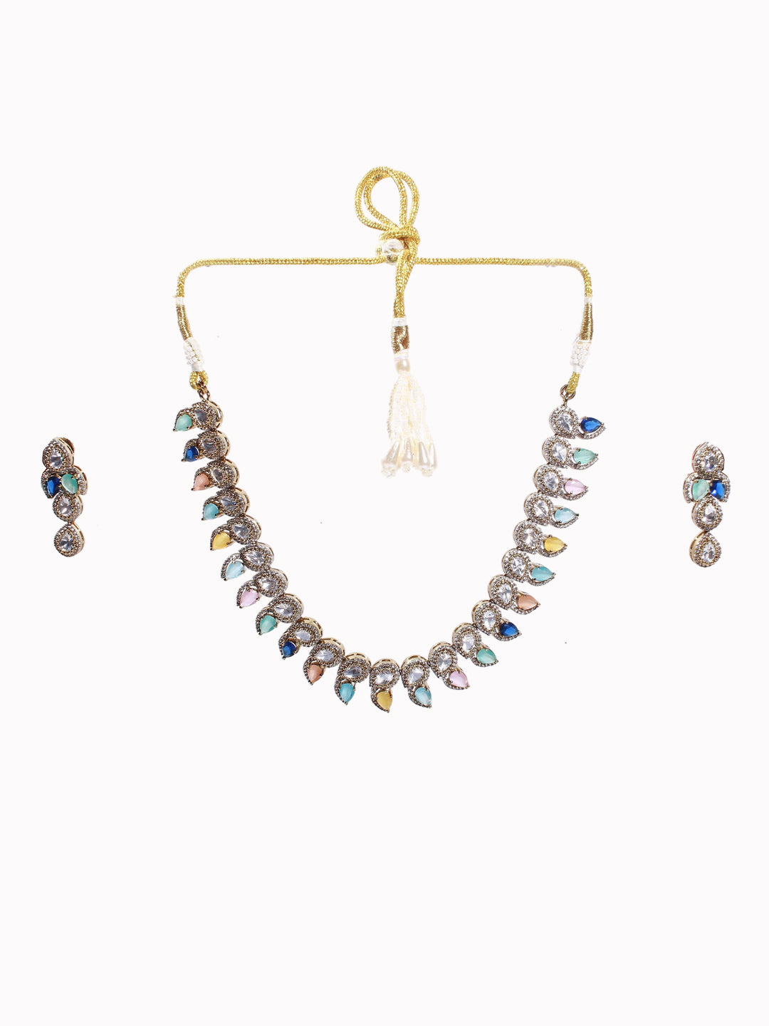 Antique Mehendi-Finish Polki & Monalisa Stone Necklace Set