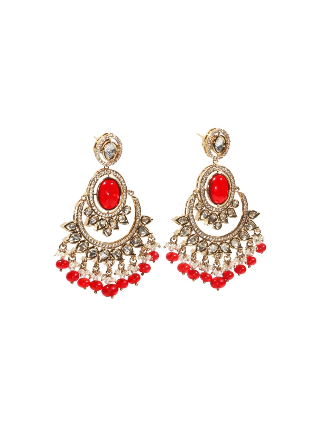 Red Monalisa Polki Chandbali Earrings in Brass