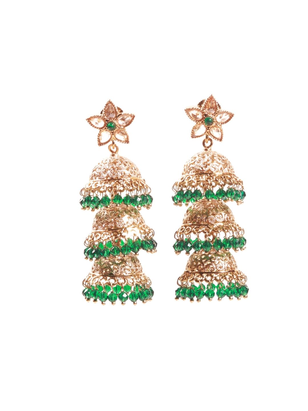 Green Lariya 3-Step Layered Jhumka Earrings