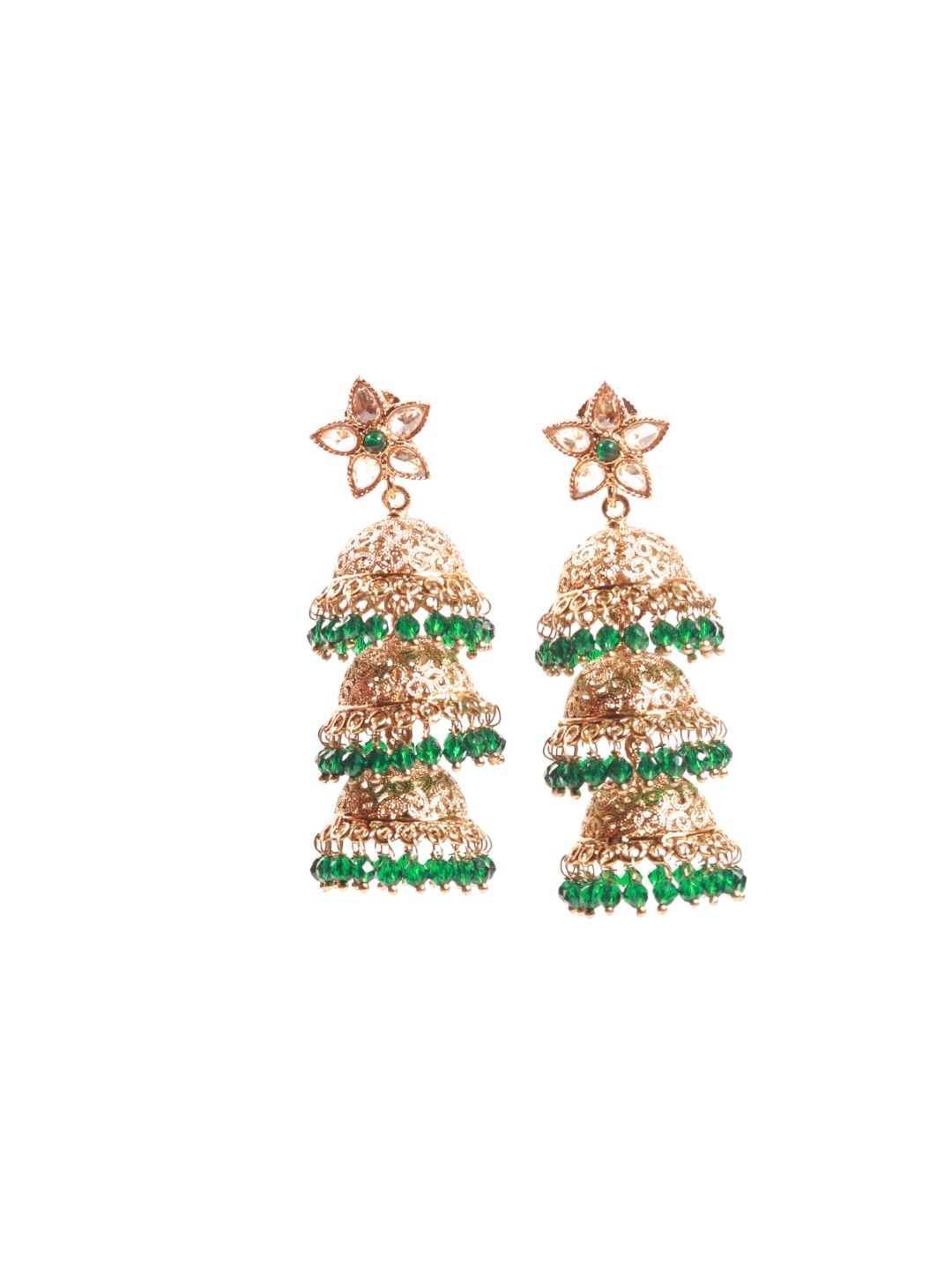 Green Lariya 3-Step Layered Jhumka Earrings