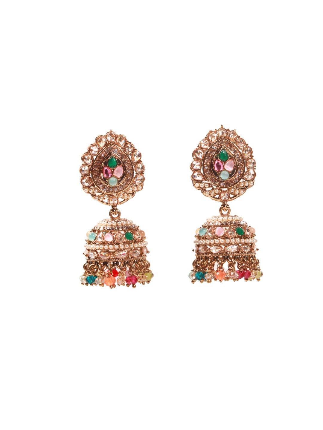 Monalisa Stone Multicolor Lariya Beads Jhumka Earrings