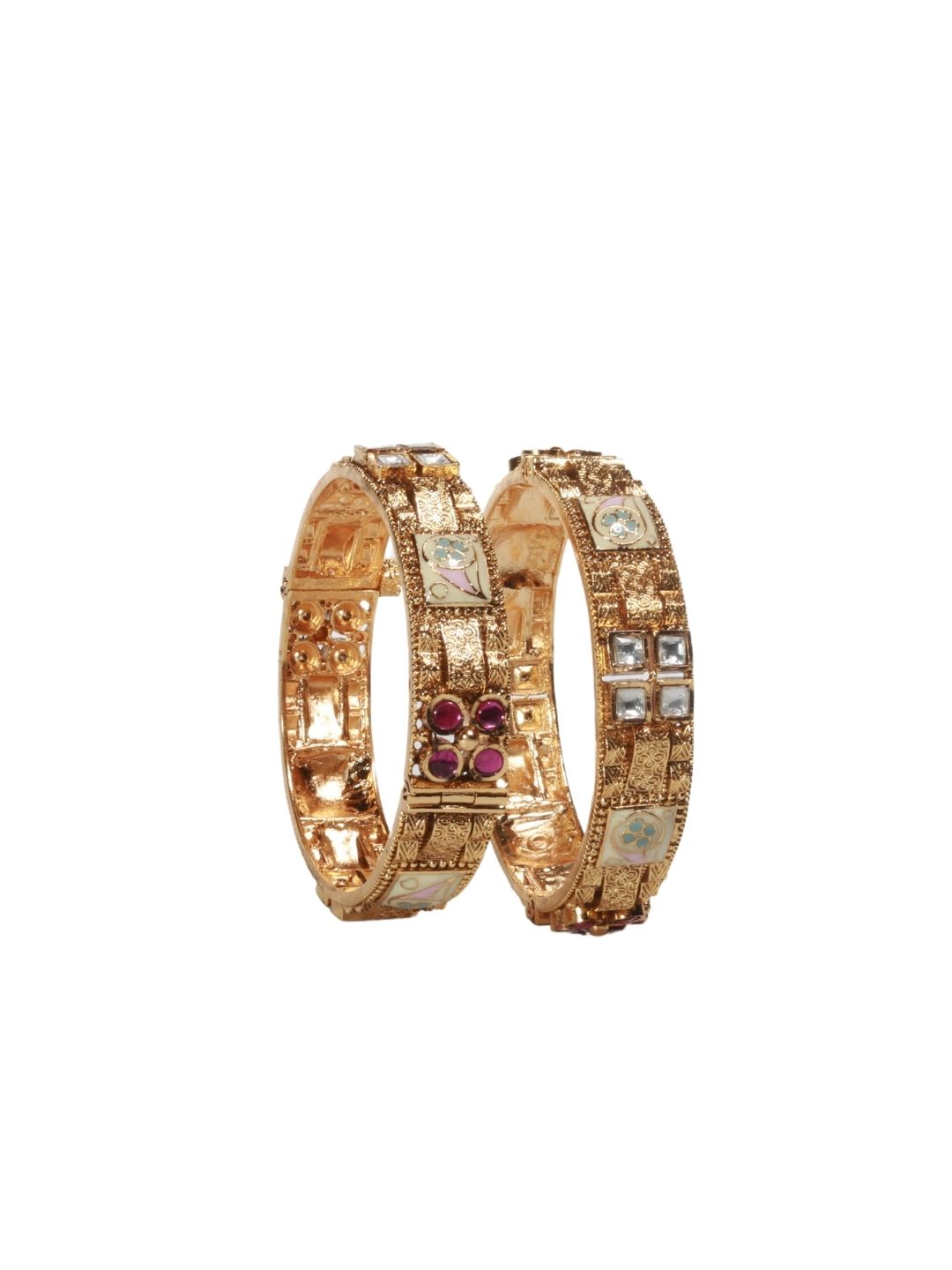 Rajwadi 22K Gold-Finish Bangles with Floral Emerald Stone