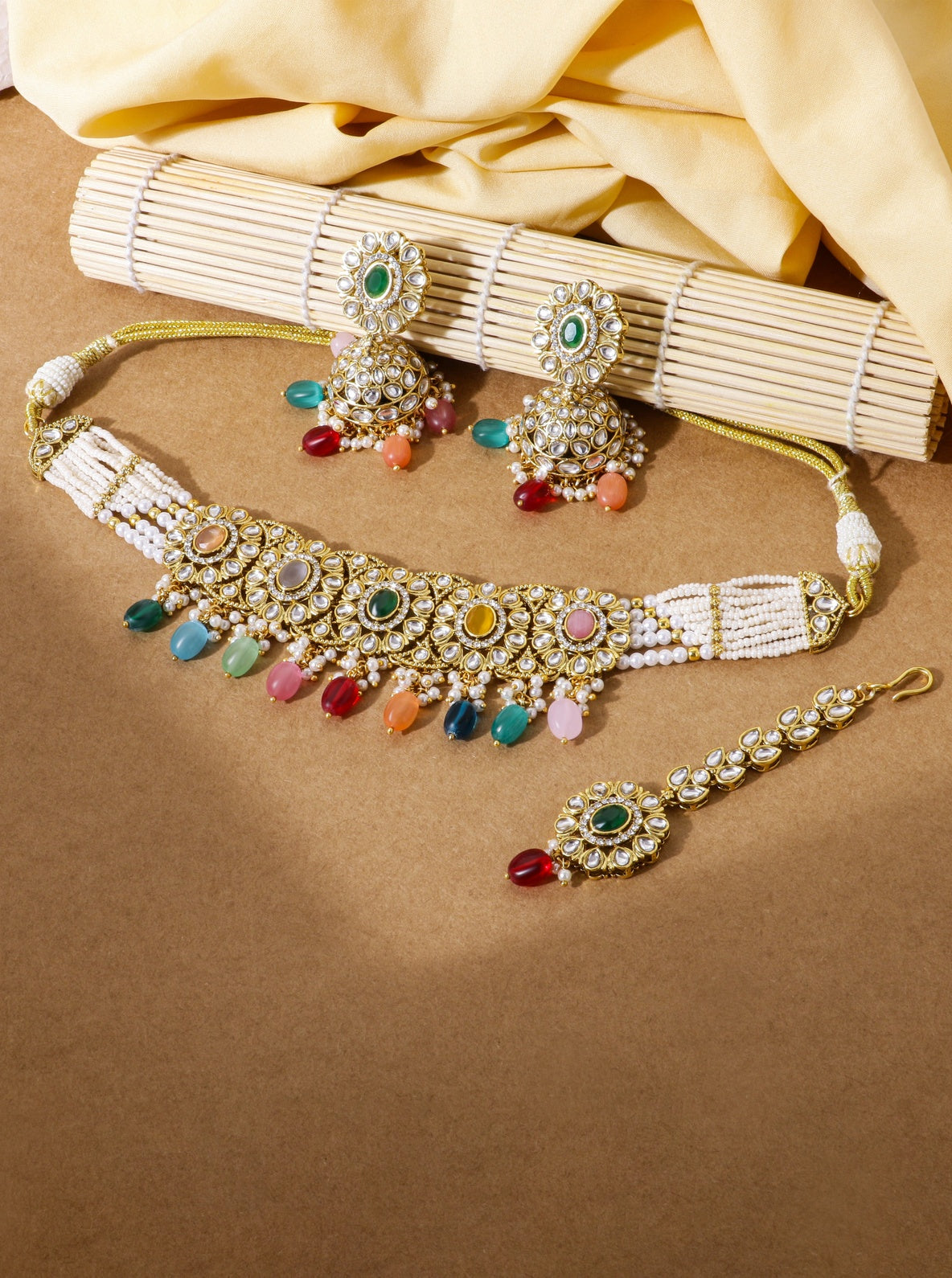 Itrani Regal Multicolor Kundan Choker Necklace Set – Brass with Anti-Tarnish Finish Clearance