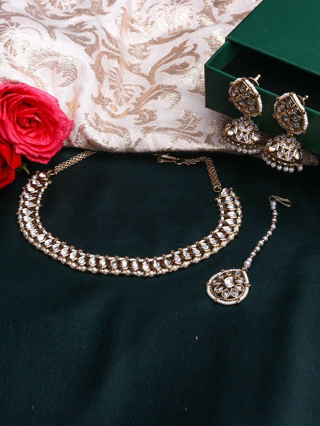 Antique Mehendi Finish Polki Choker Necklace