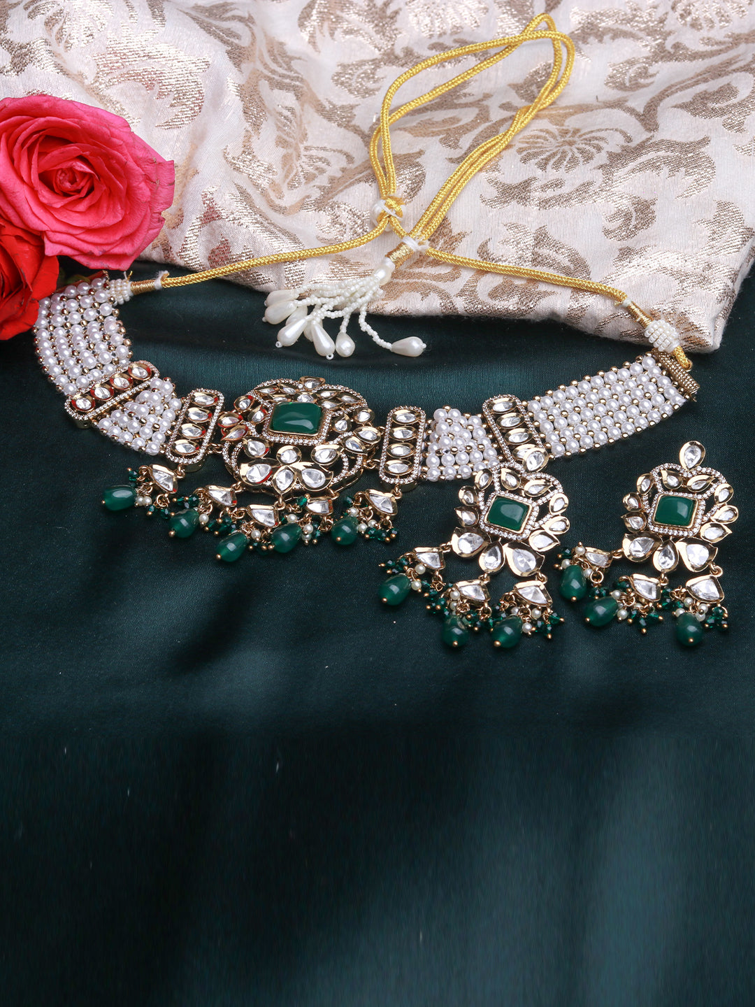 Antique Mehendi Finish Polki & Patwa Style Choker