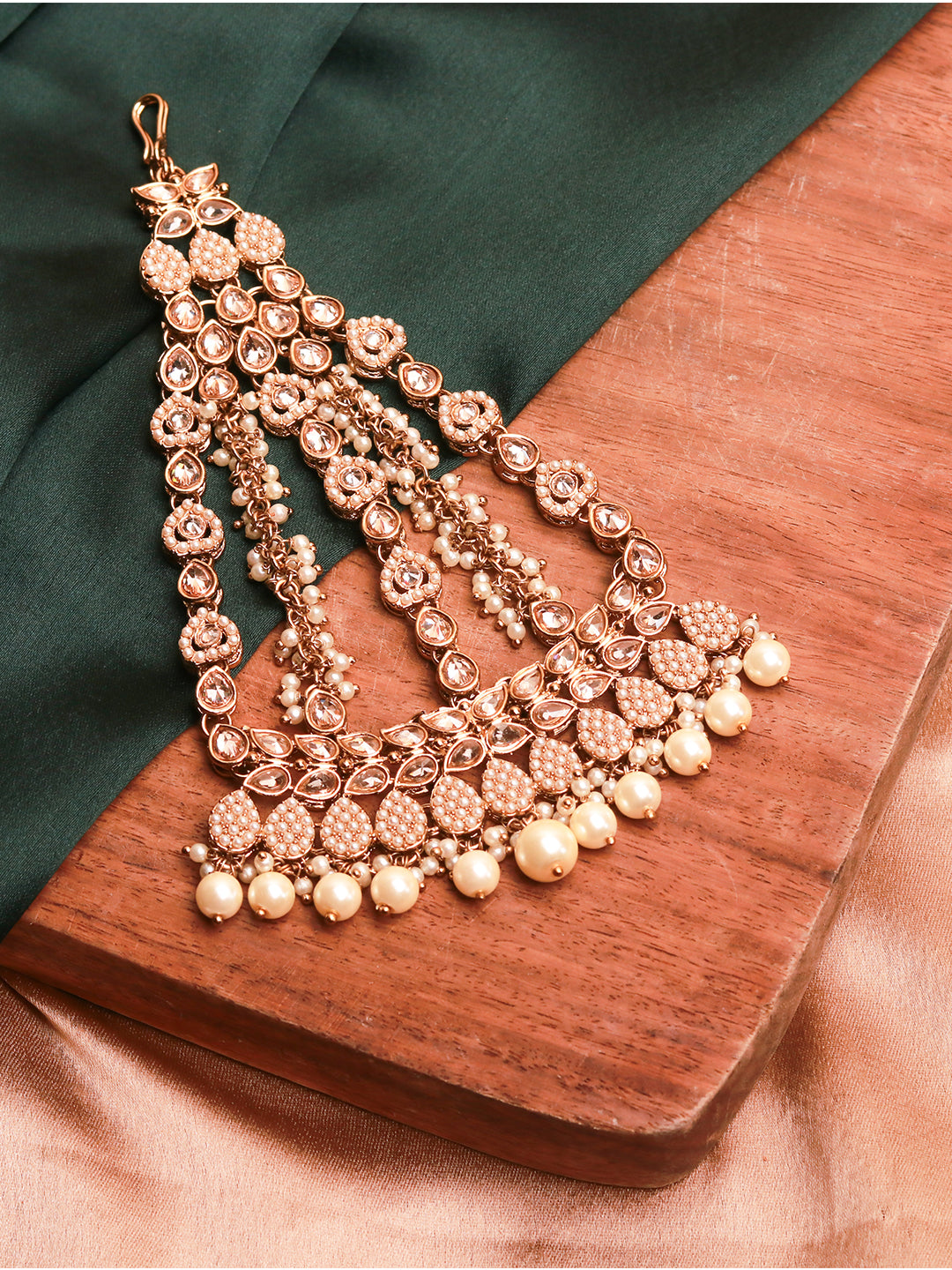Oyal Gold Finish Passa with Pearl Droplets & Reverse American Diamonds