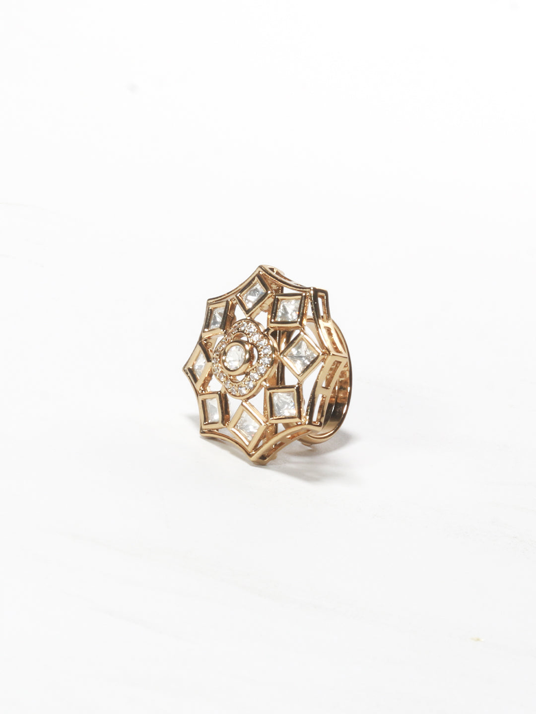 Polki Flower Ring with American Diamond Centre