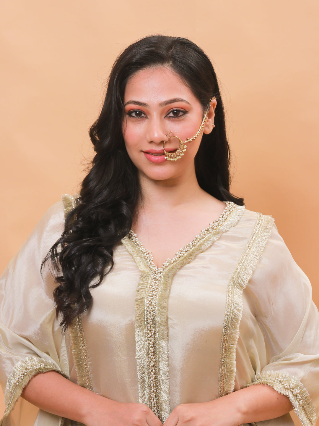 Pearl Hoop Nathni with Chain