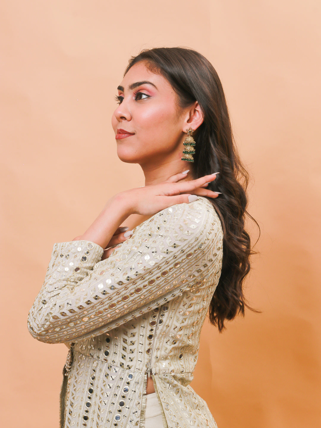Green Lariya 3-Step Layered Jhumka Earrings