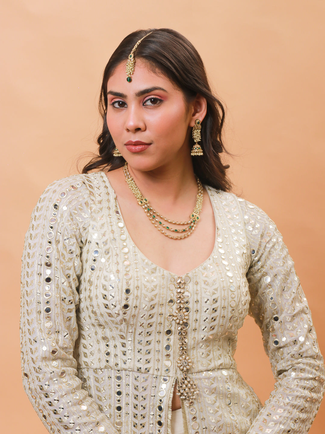 Regal Antique Mehendi Finish AD Stone Necklace Set