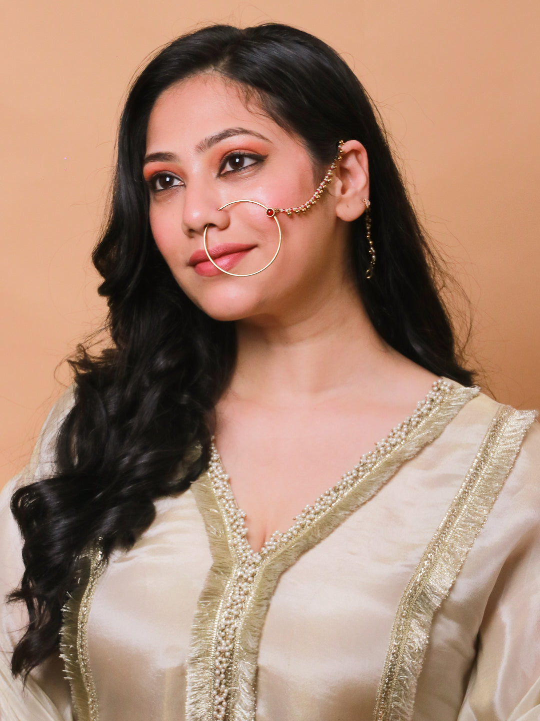 Ruby Chaton Nathni with Pearl Chain