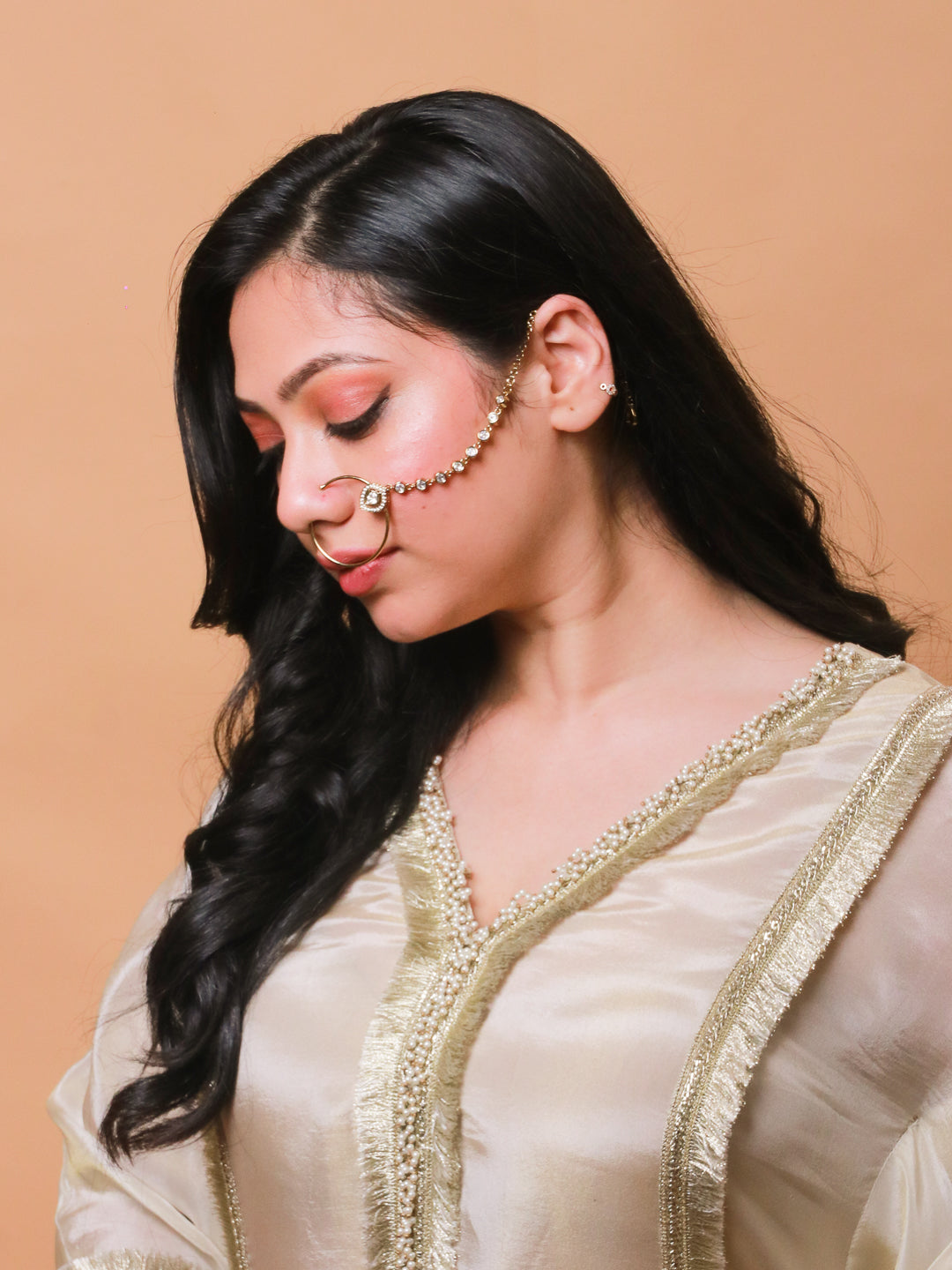 Polki Chain Nathni with Classic Hoop