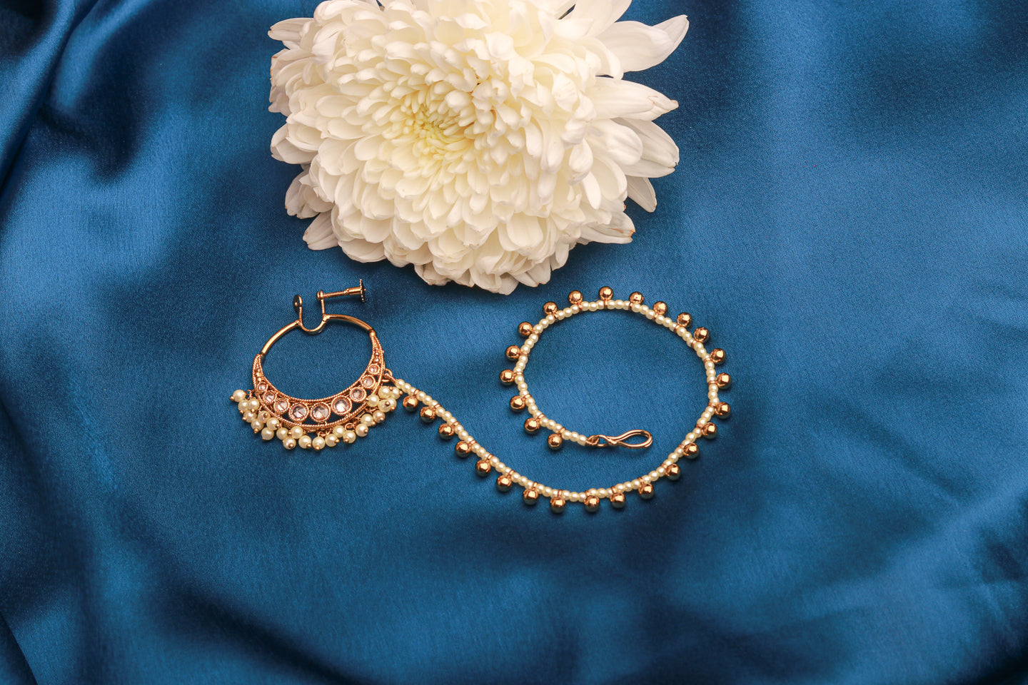 Pearl Hoop Nathni with Chain