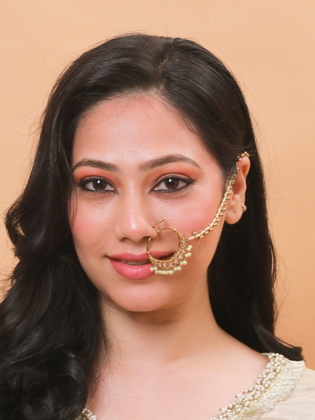 Pearl Hoop Nathni with Chain