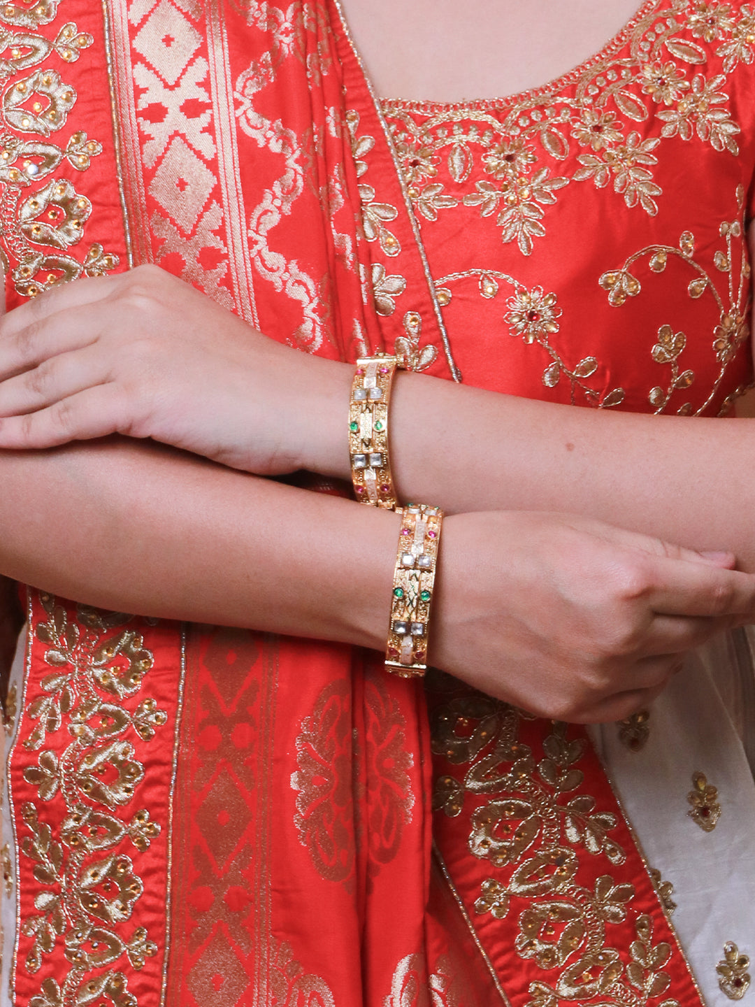 Royal Rajwadi 22K Gold-Finish Bangles with Emerald & Ruby stone
