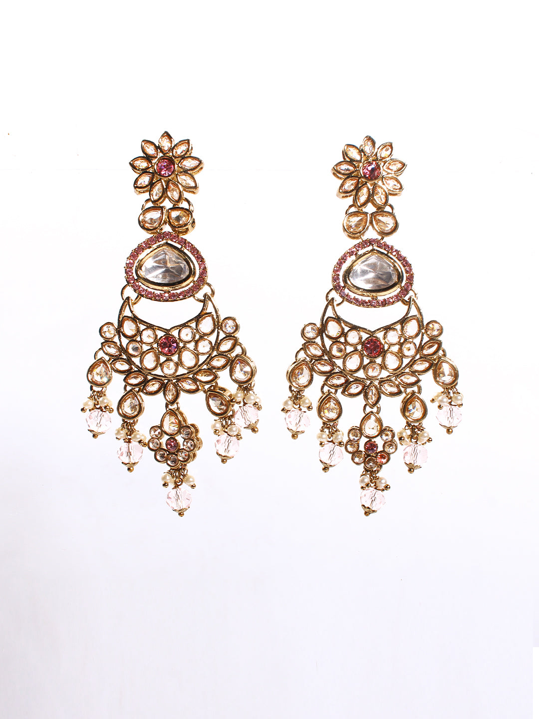 Royal Gold Finish Polki Kundan Necklace Set with Chand Earrings