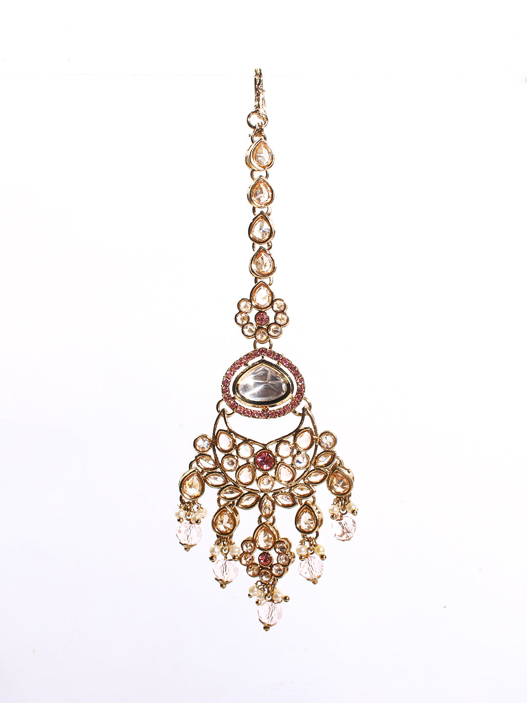 Royal Gold Finish Polki Kundan Necklace Set with Chand Earrings
