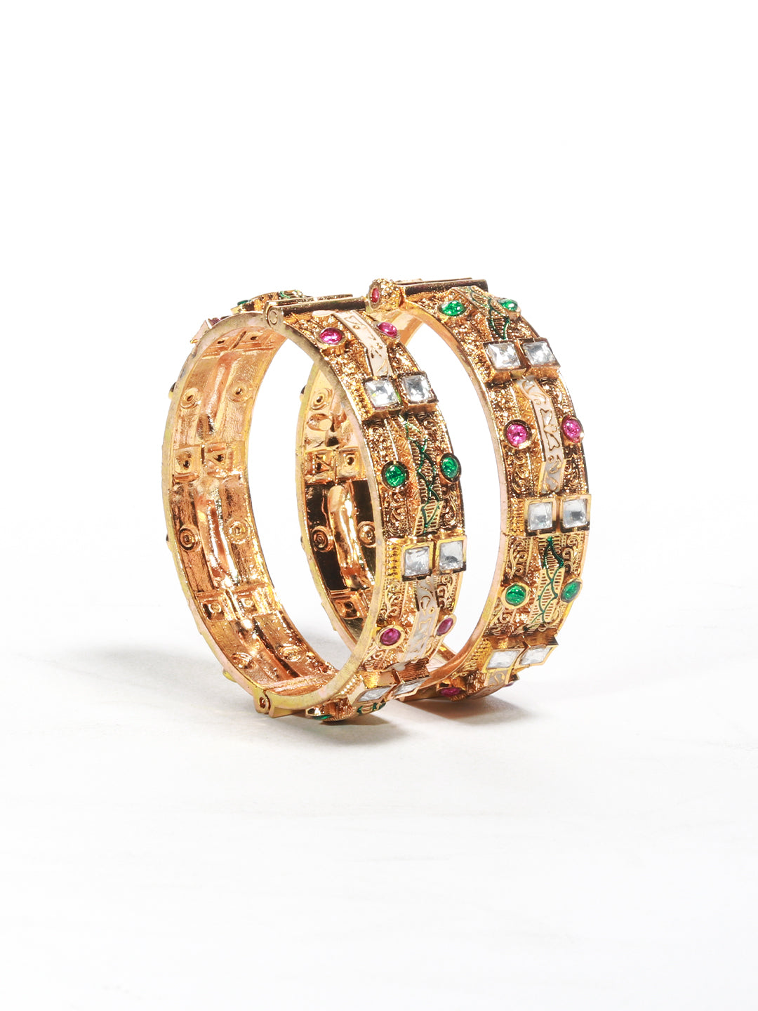 Royal Rajwadi 22K Gold-Finish Bangles with Emerald & Ruby stone