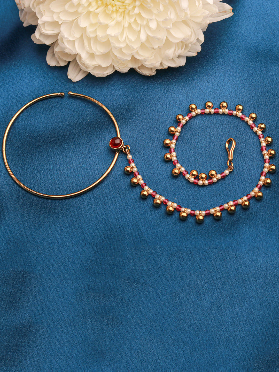 Ruby Chaton Nathni with Pearl Chain