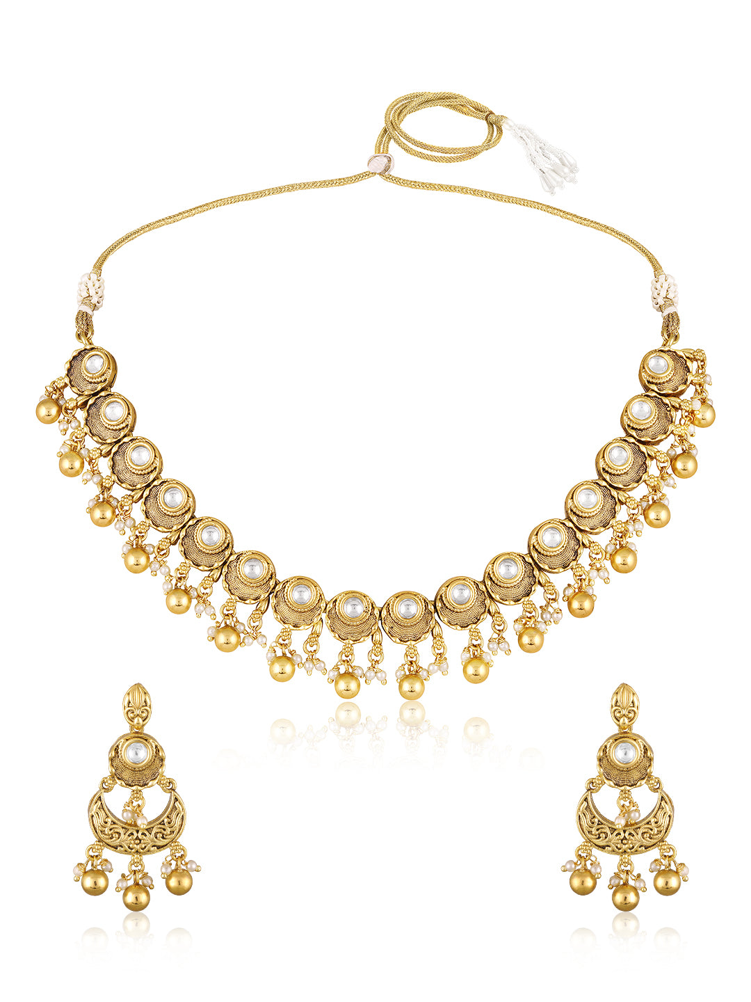 Itrani Heritage Gold Plated Centre Kundan Style Necklace Set – Anti Tarnish Brass Traditional Statement Jewellery