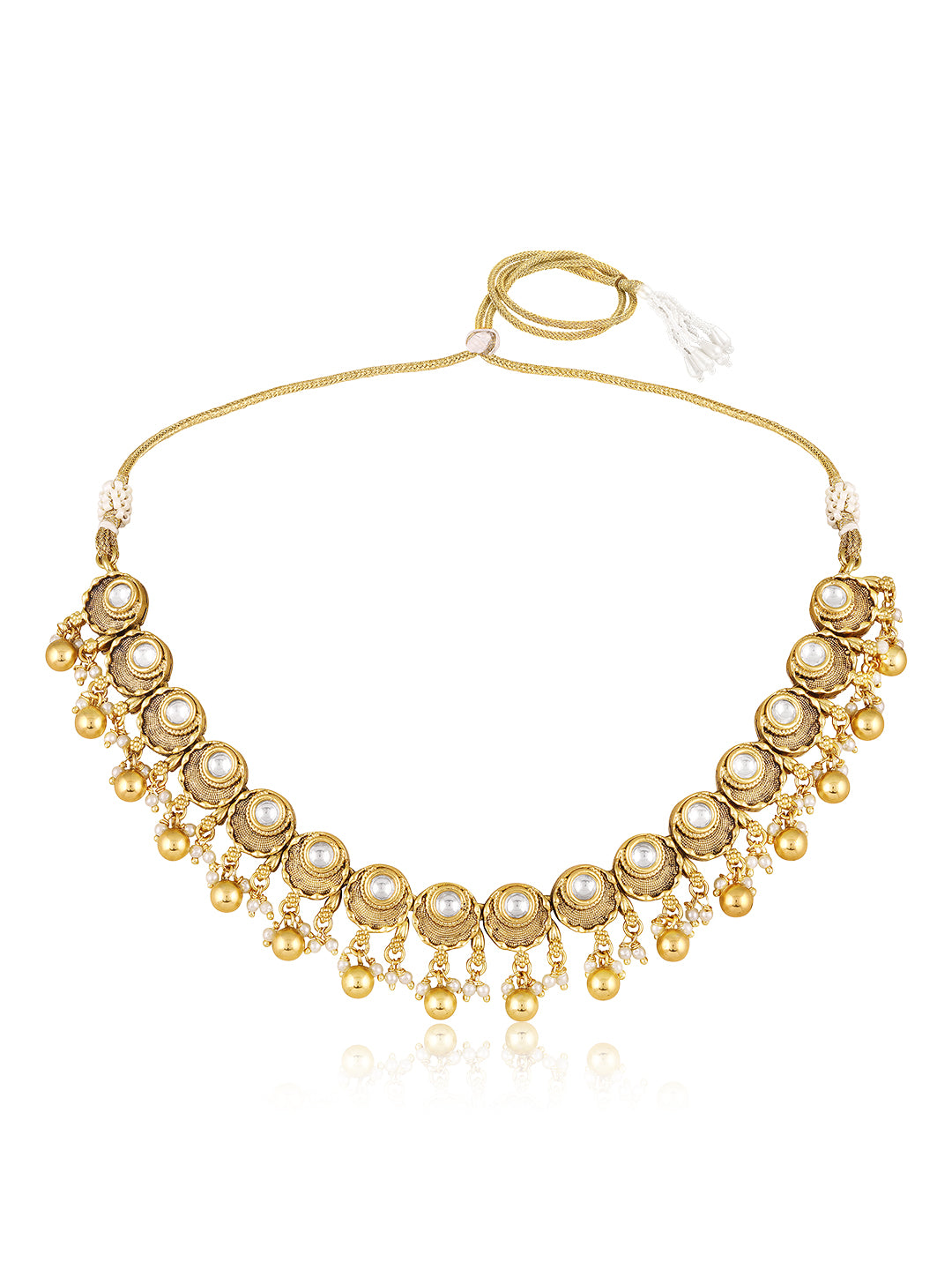 Itrani Heritage Gold Plated Centre Kundan Style Necklace Set – Anti Tarnish Brass Traditional Statement Jewellery