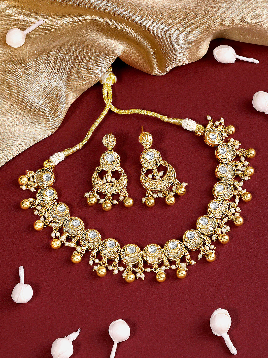 Itrani Heritage Gold Plated Centre Kundan Style Necklace Set – Anti Tarnish Brass Traditional Statement Jewellery