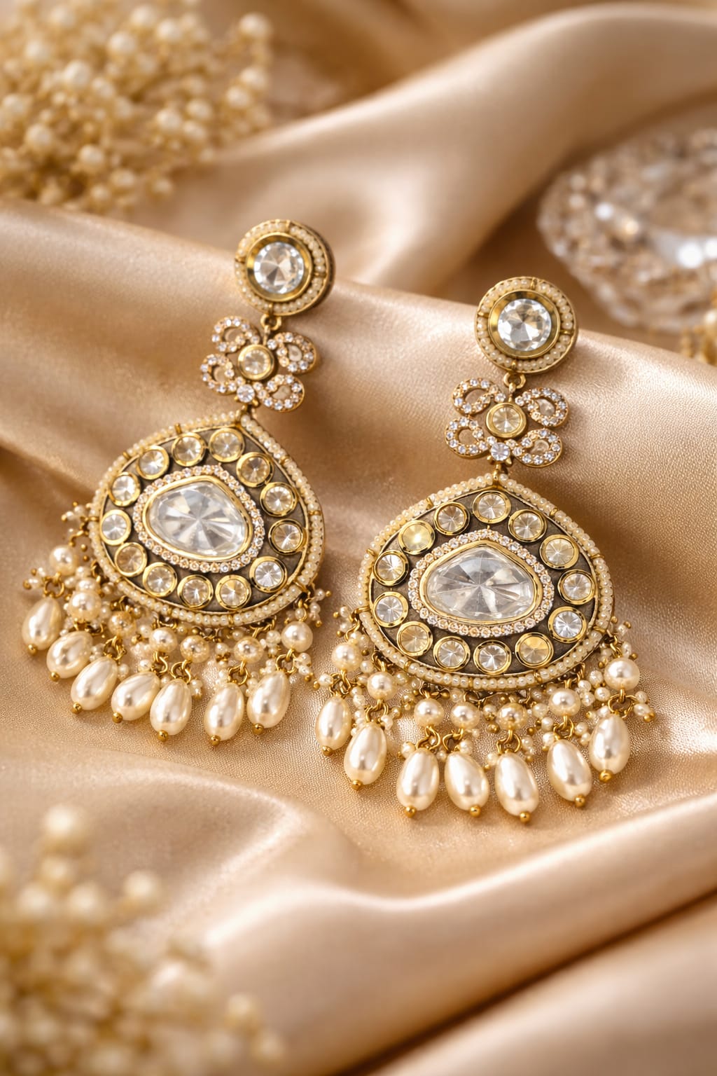 Itrani Classic Moissanite Centre Stone with Pearl Drop Earrings – Anti-Tarnish Brass