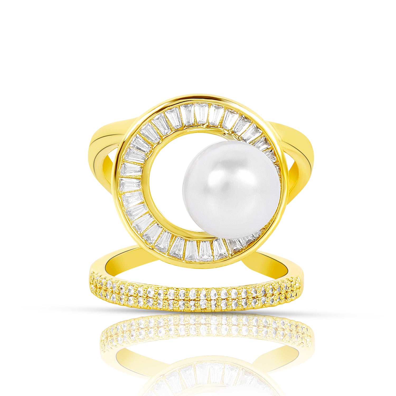 Itrani Golden Glow Pearl Halo Adjustable Ring