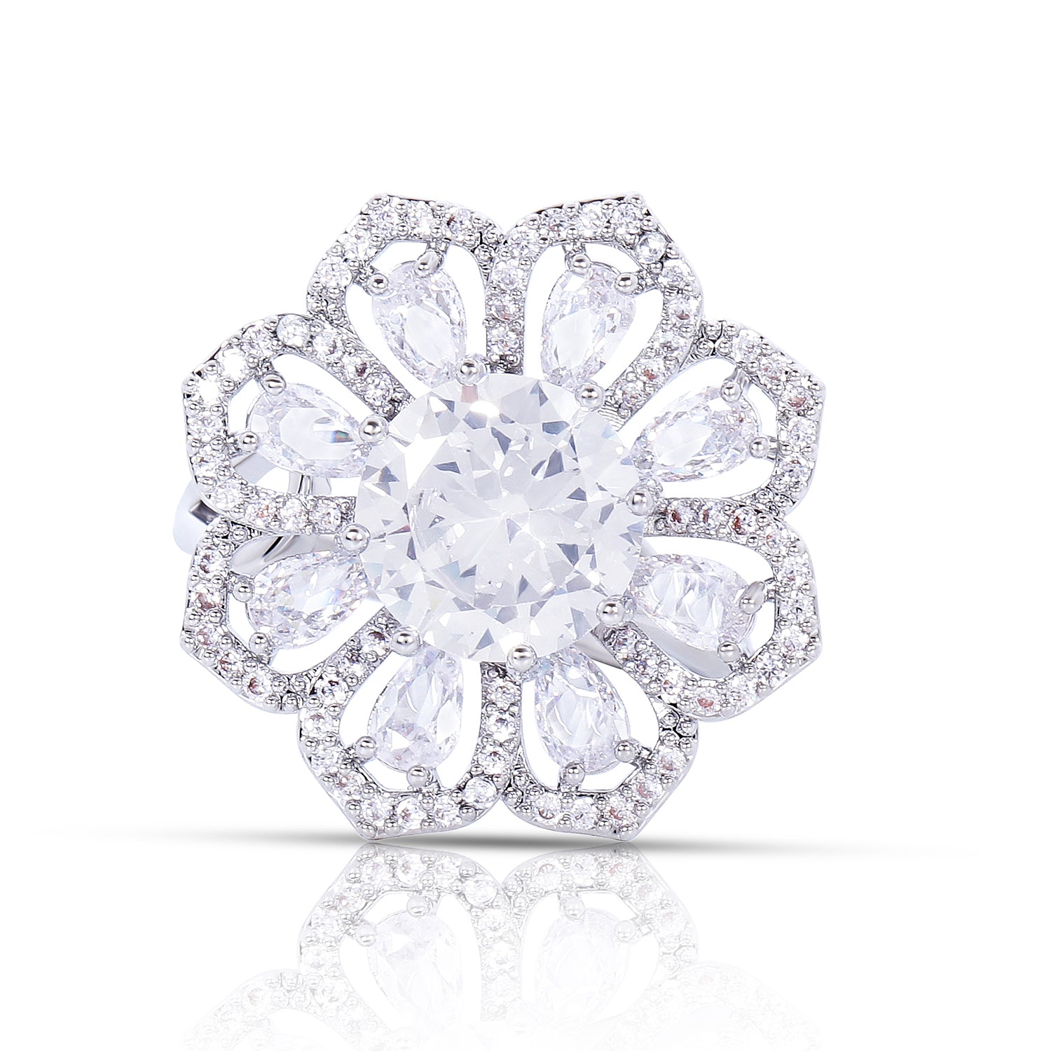 Itrani Silver Bloom Solitaire Floral Ring