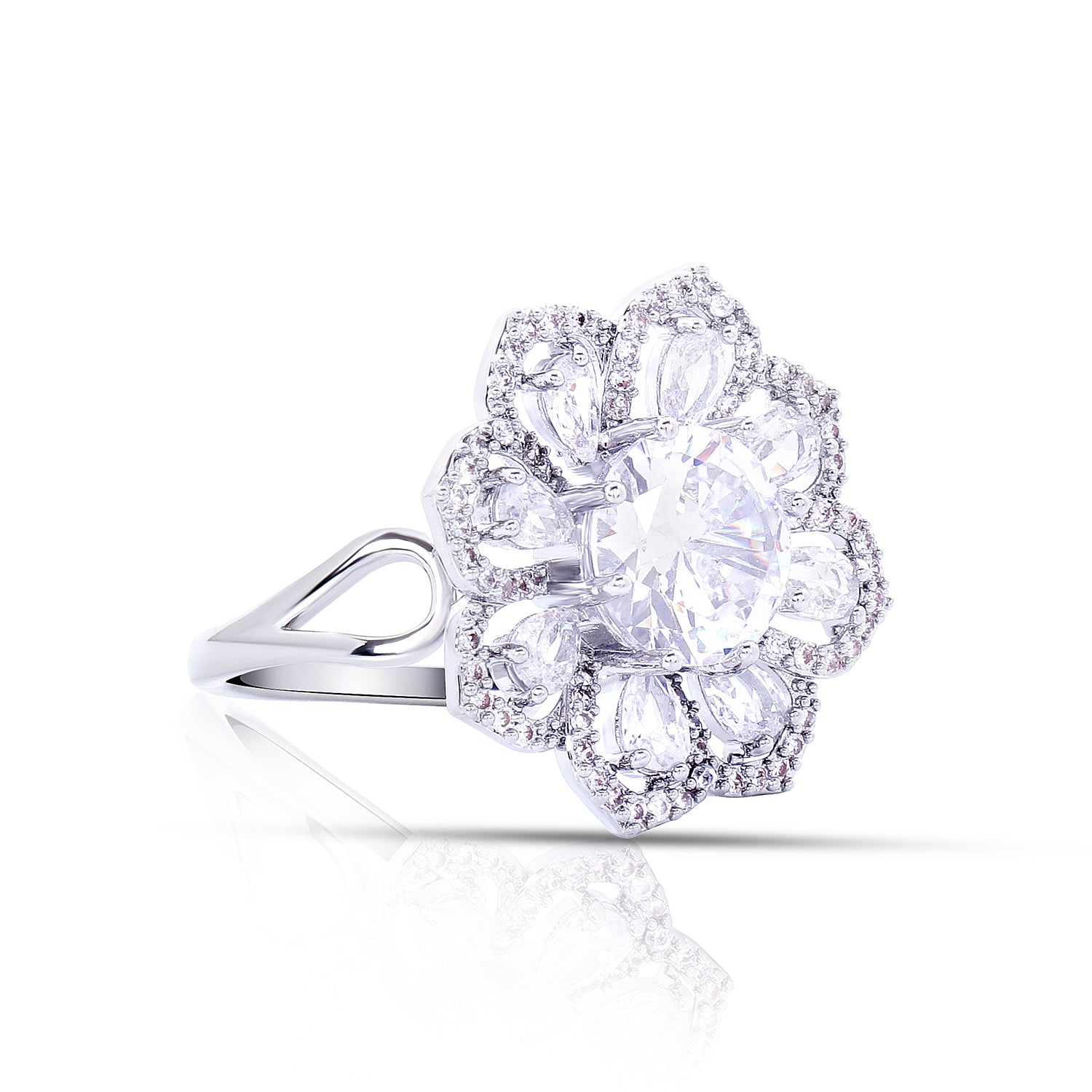 Itrani Silver Bloom Solitaire Floral Ring