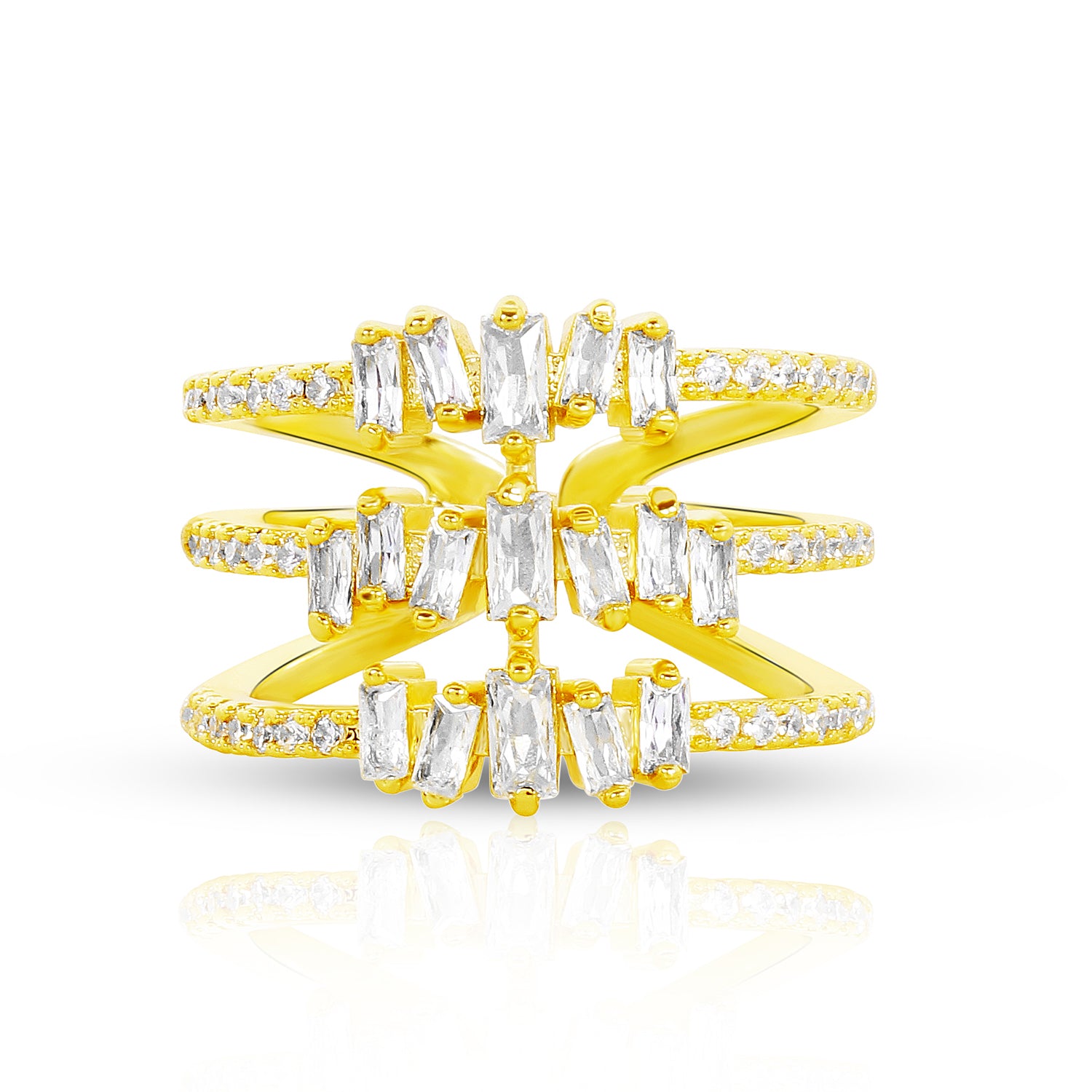 Itrani Luxe Gold Triple-Layer Baguette Stone Ring