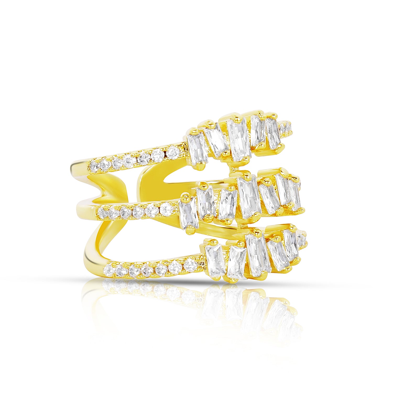 Itrani Luxe Gold Triple-Layer Baguette Stone Ring