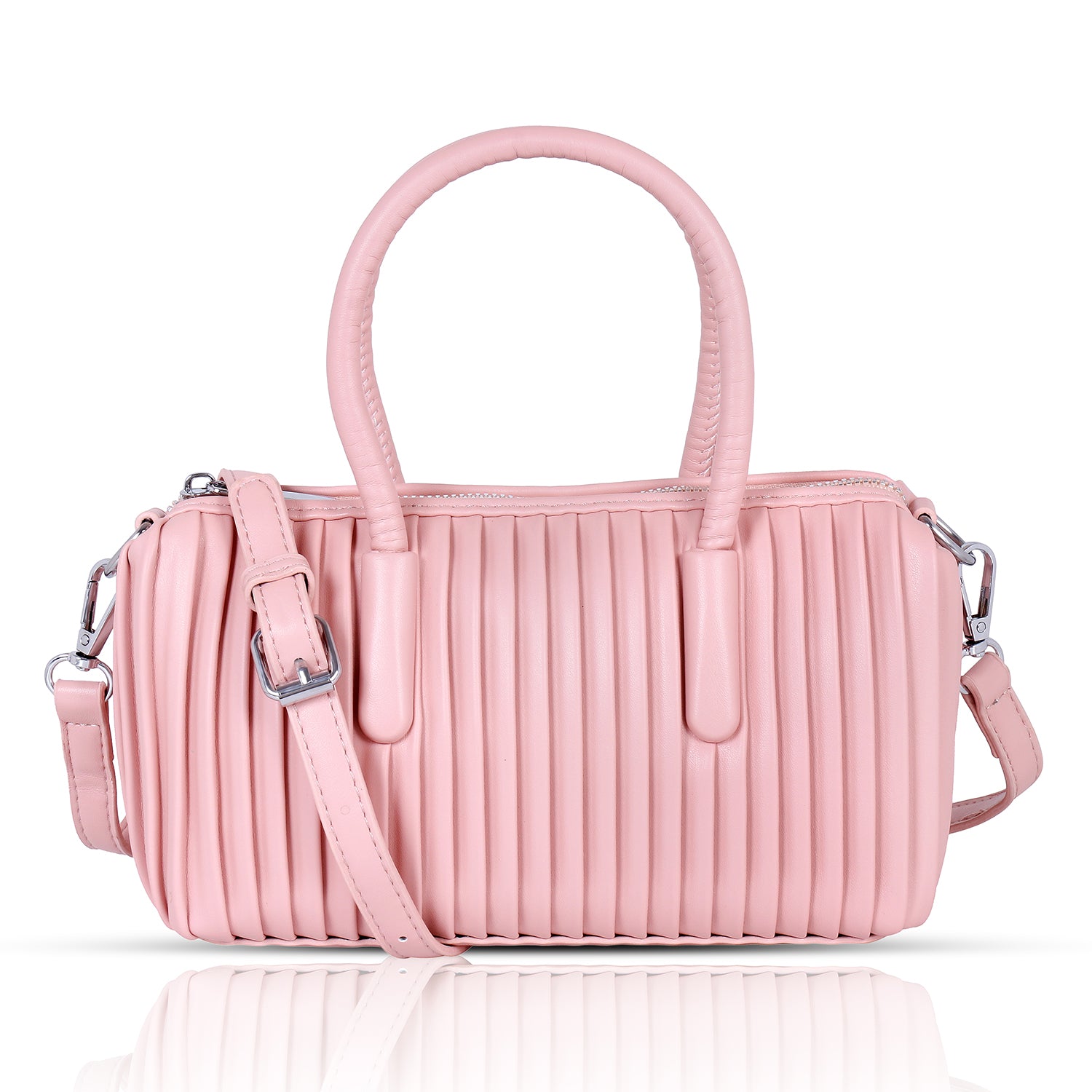 Rose Pink Pleated Barrel Handbag