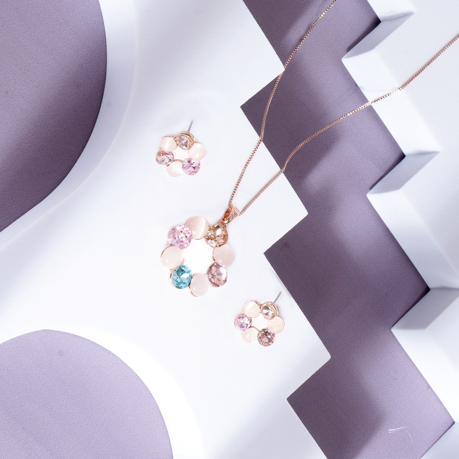 Itrani Blush Radiance Floral Necklace & Earring Set