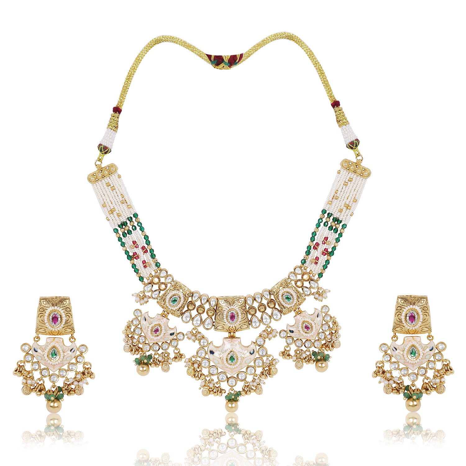 Itrani Rajwadi Patwa Minakari Polki Necklace Set