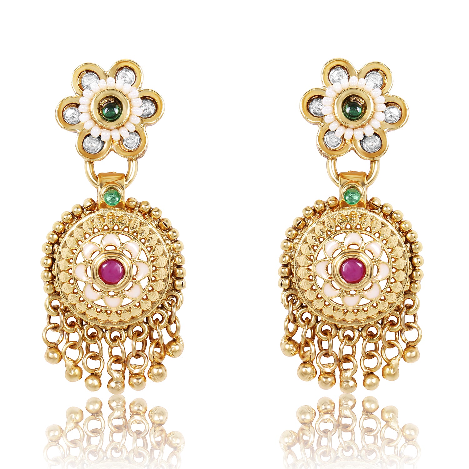 Itrani Rajwadi Gold Finish Polki Necklace with Ruby & Emerald Accents