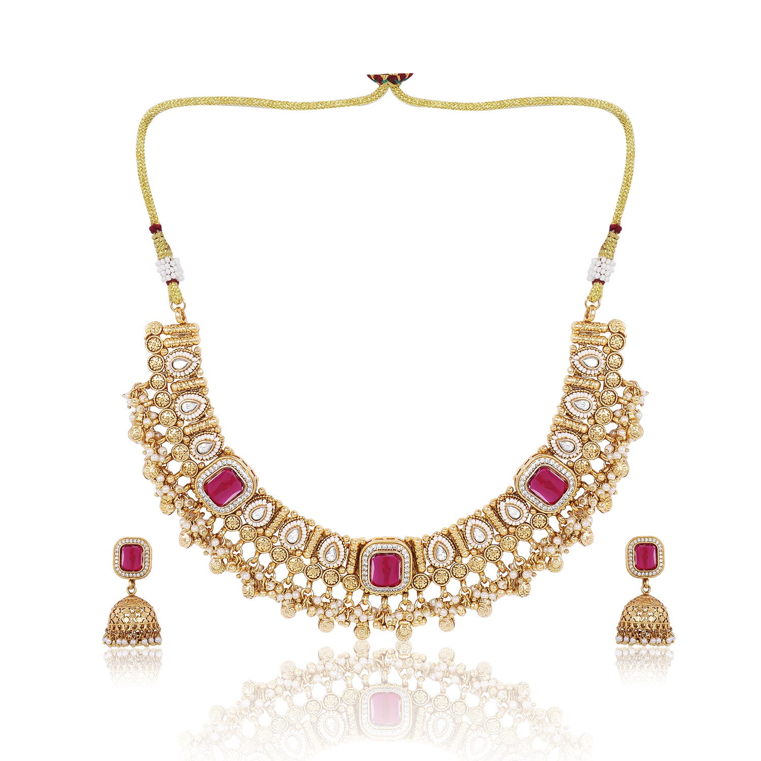 Itrani Rajwadi Polki Ruby Necklace Set