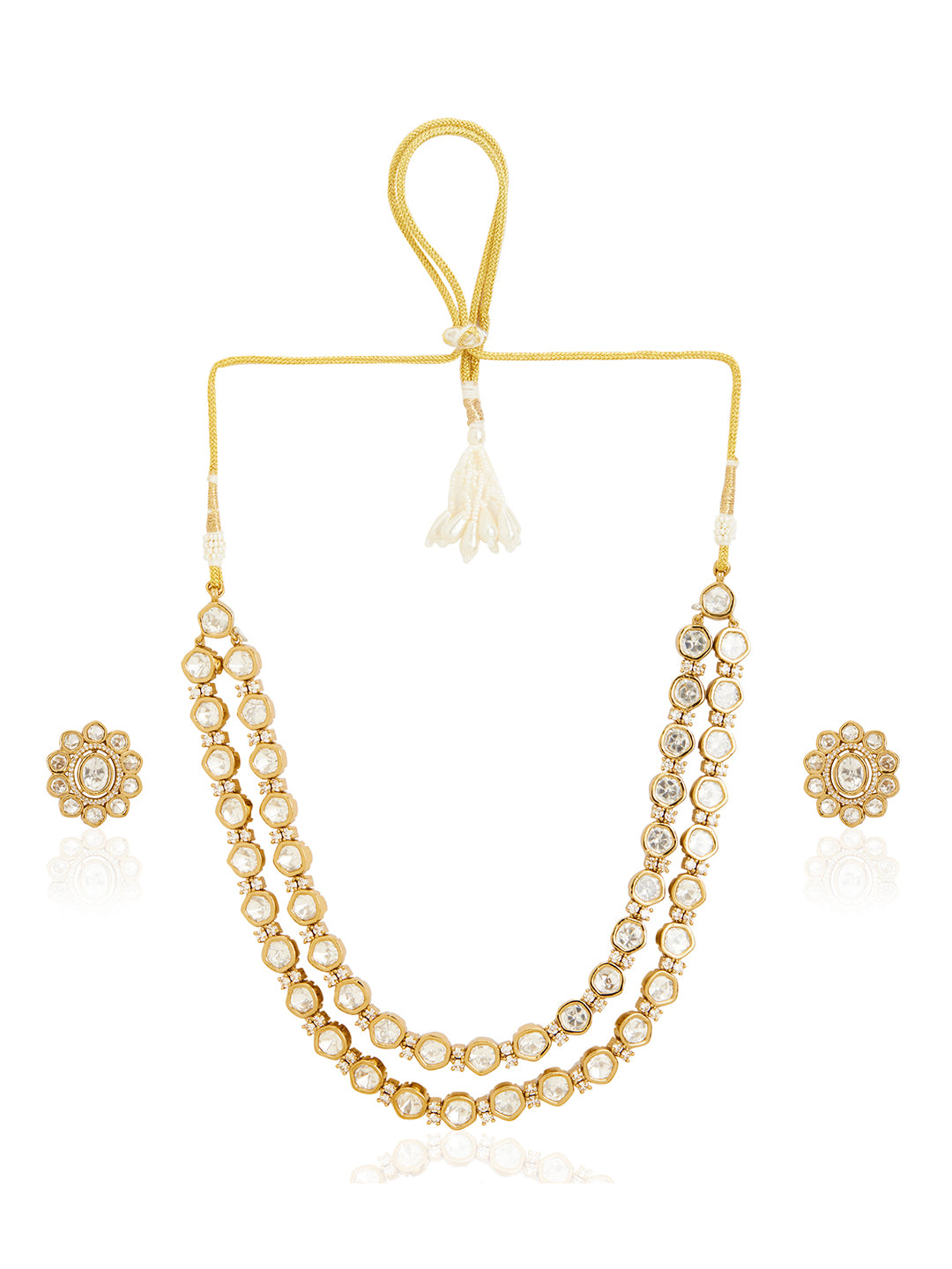 Itrani Two layered Mehndi Antique Finish Polki Necklace Set
