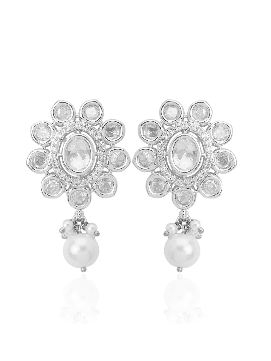 Itrani Double-Layered Polki Pearl & American Diamond Necklace – Radium Finish