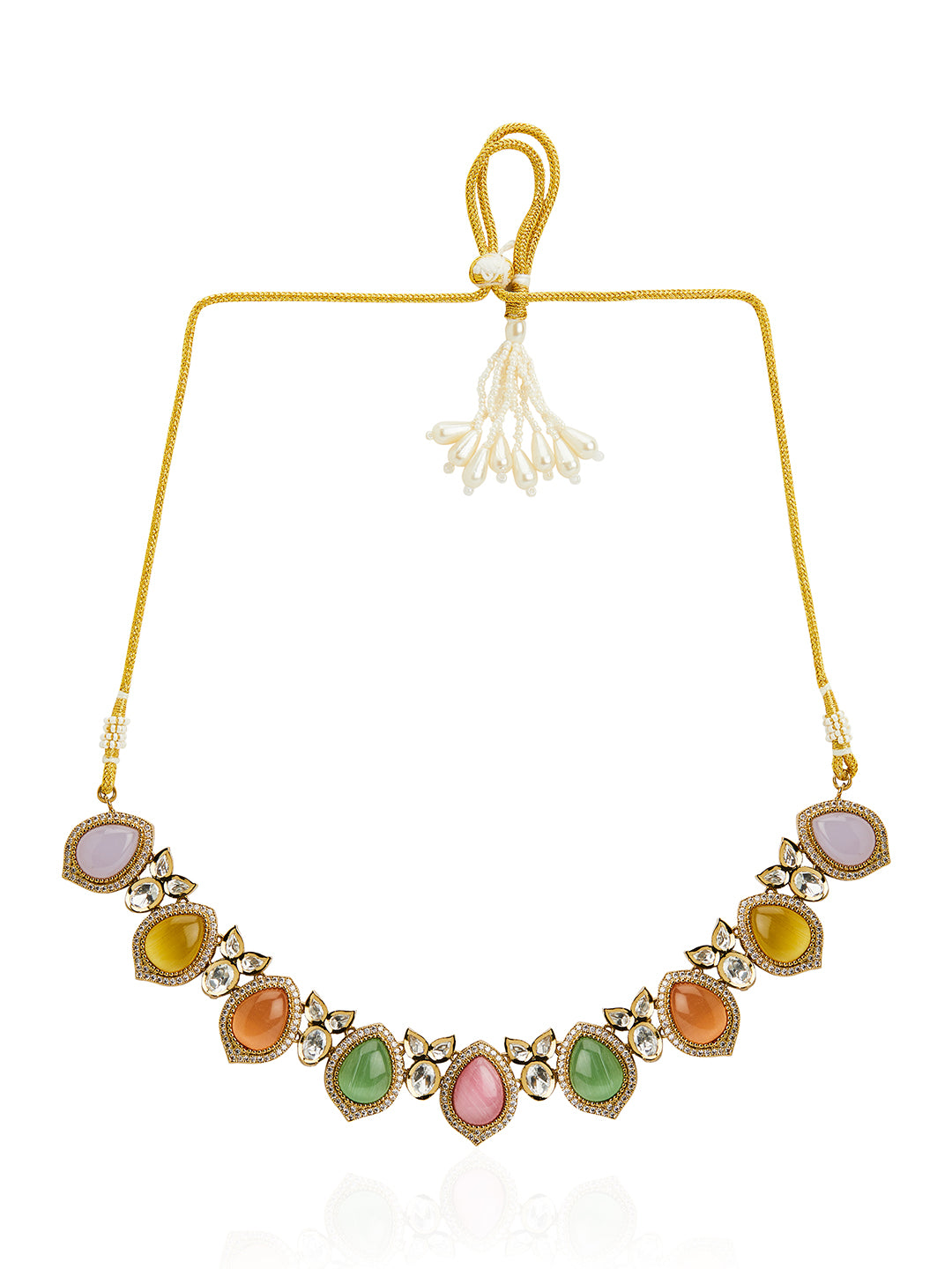 Itrani Mehndi Monalisa Multicolor Polki Necklace Set with American Diamonds