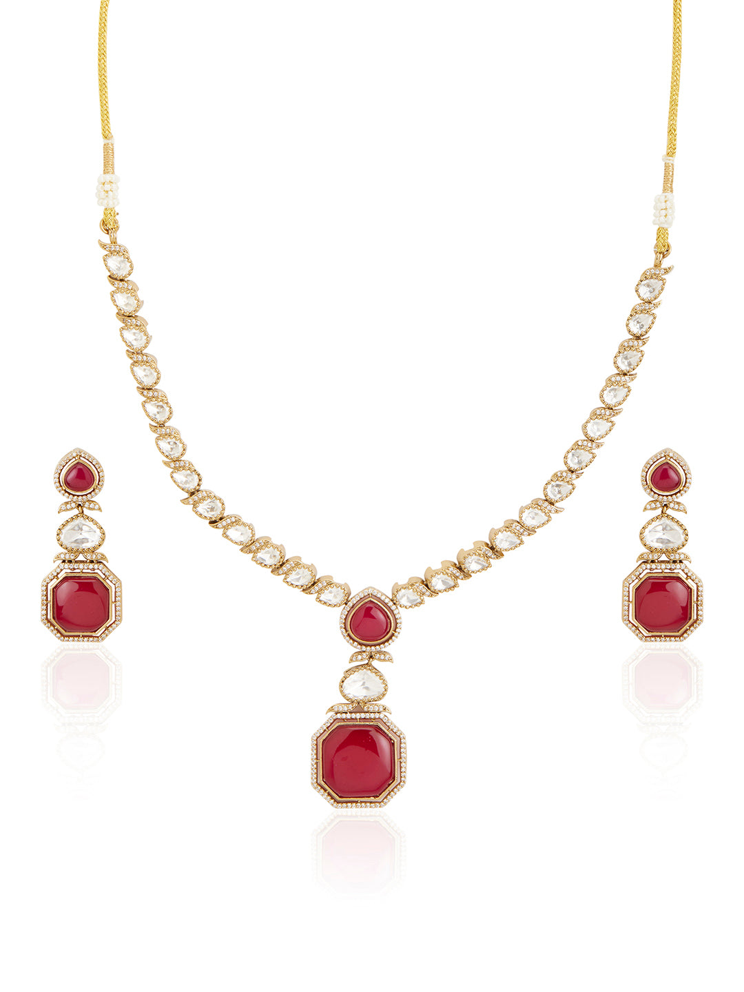Itrani Octagon Ruby Stone Necklace Set