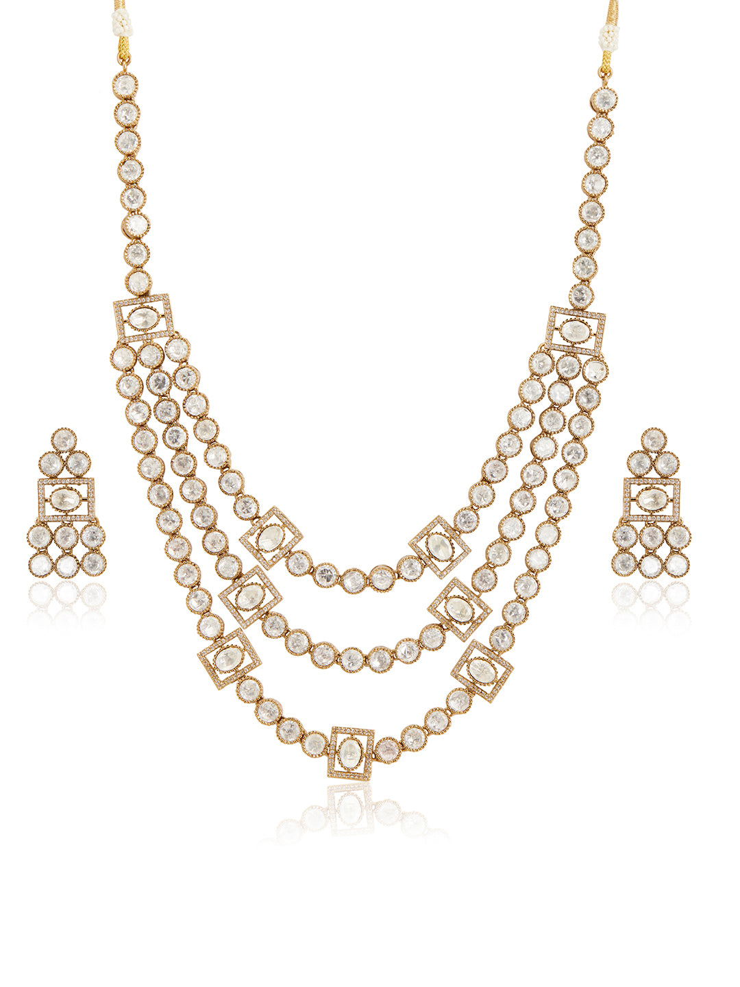 Itrani Tri-Layer Polki Diamond Cascade Necklace Set