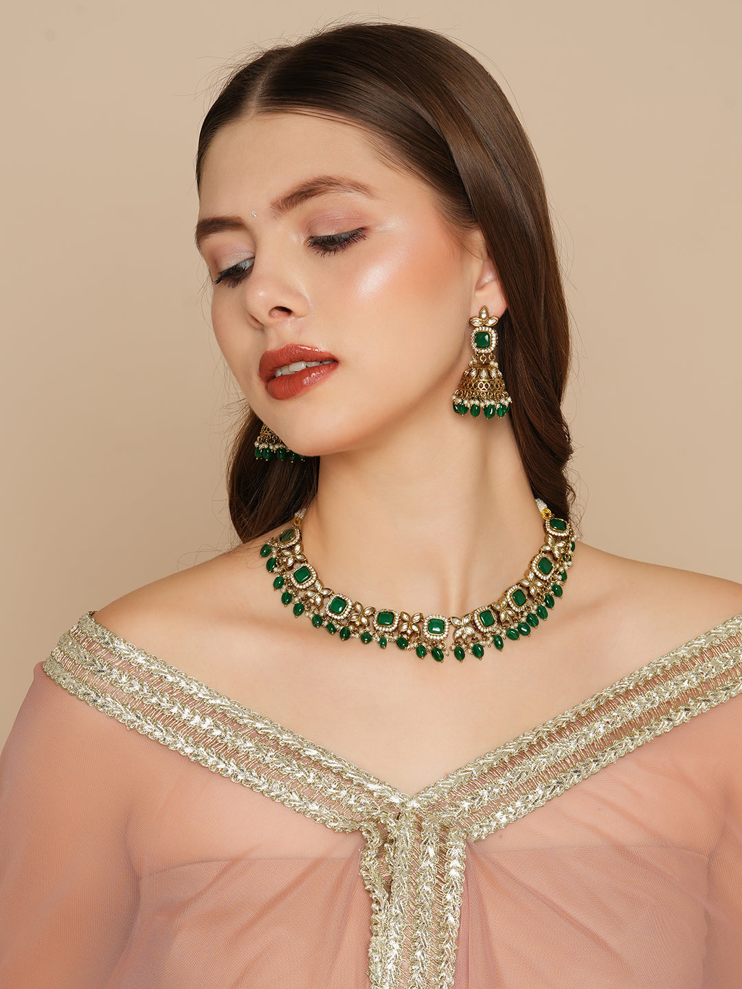 Itrani Emerald Polki Royale Necklace Set
