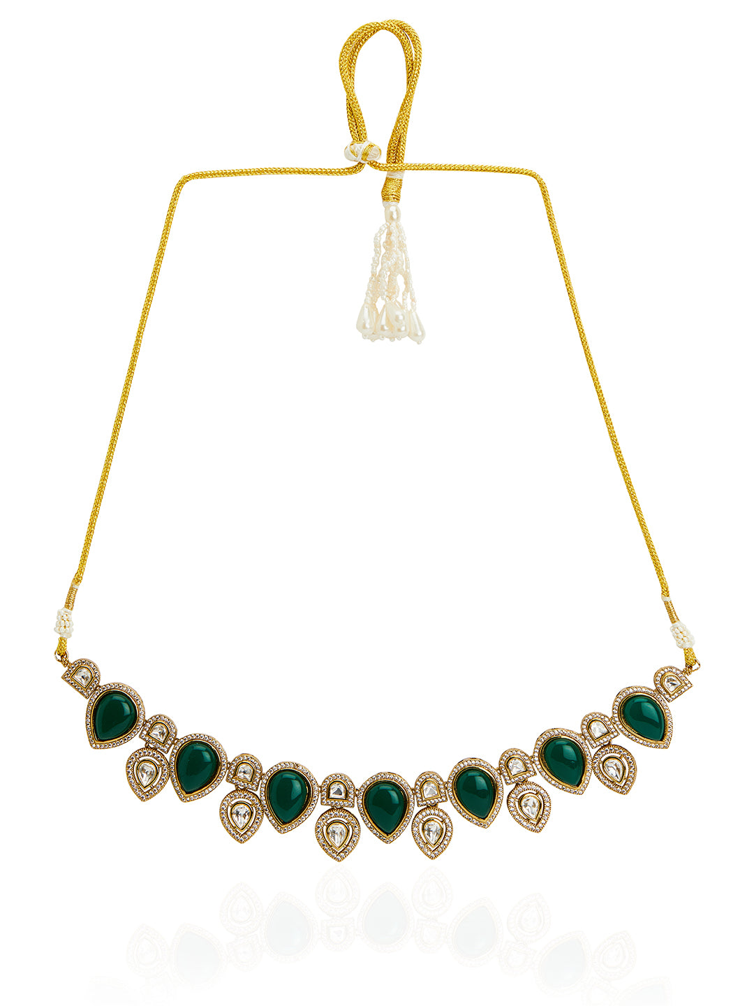 Itrani Mehndi Glow Polki Necklace with Aqua Emerald Droplet