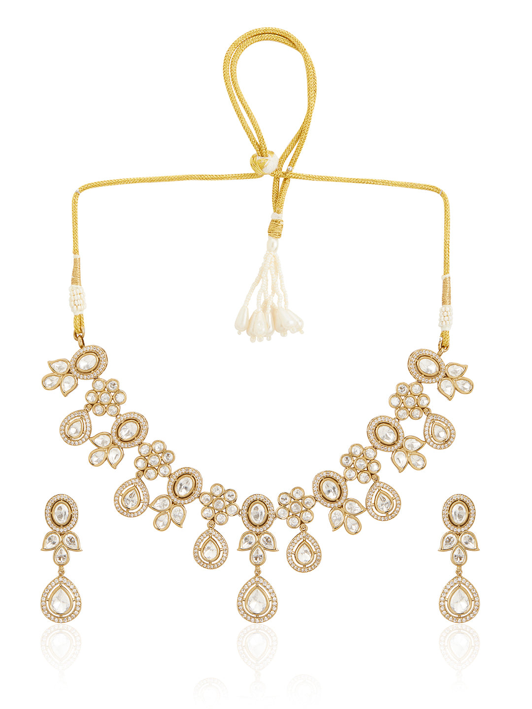 Itrani Floral Polki Necklace Set with Droplet Design