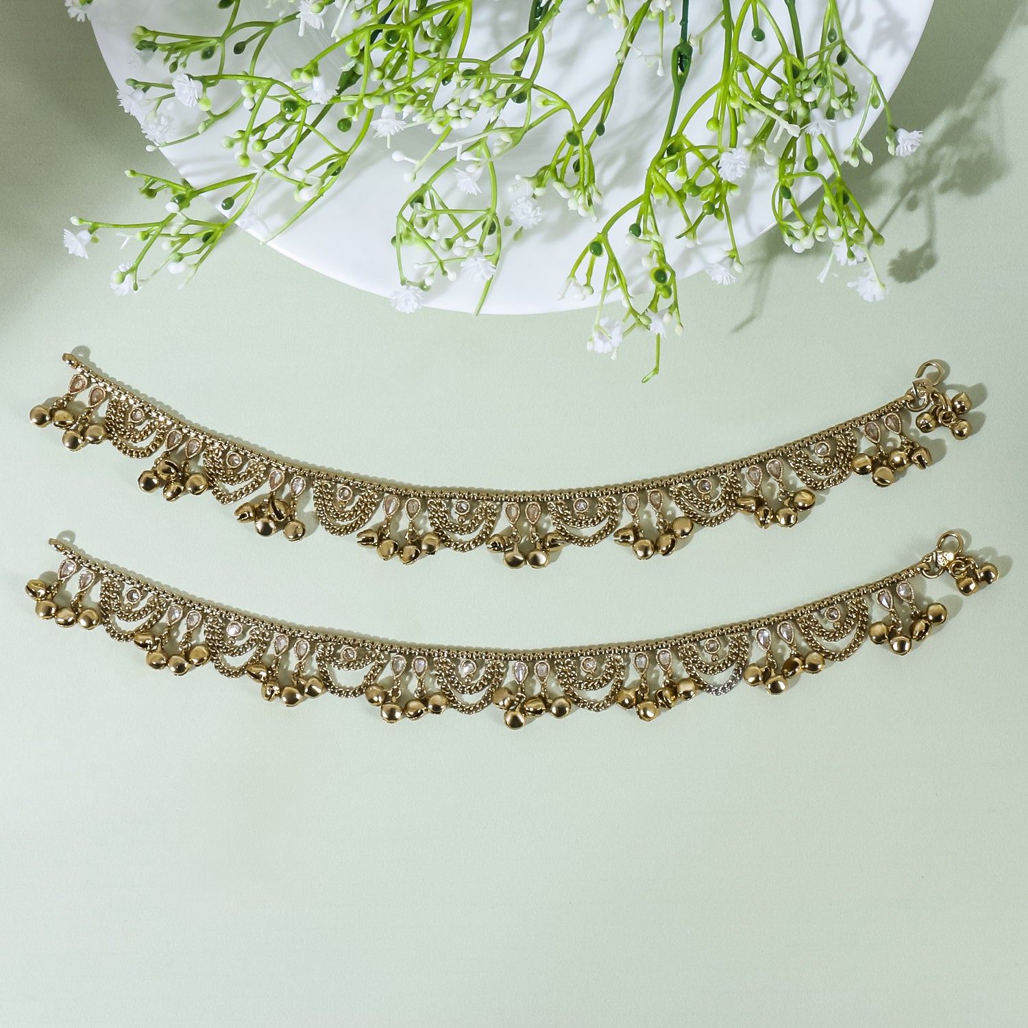 Itrani Floral Elegance Antique Payal with Reverse American Diamonds