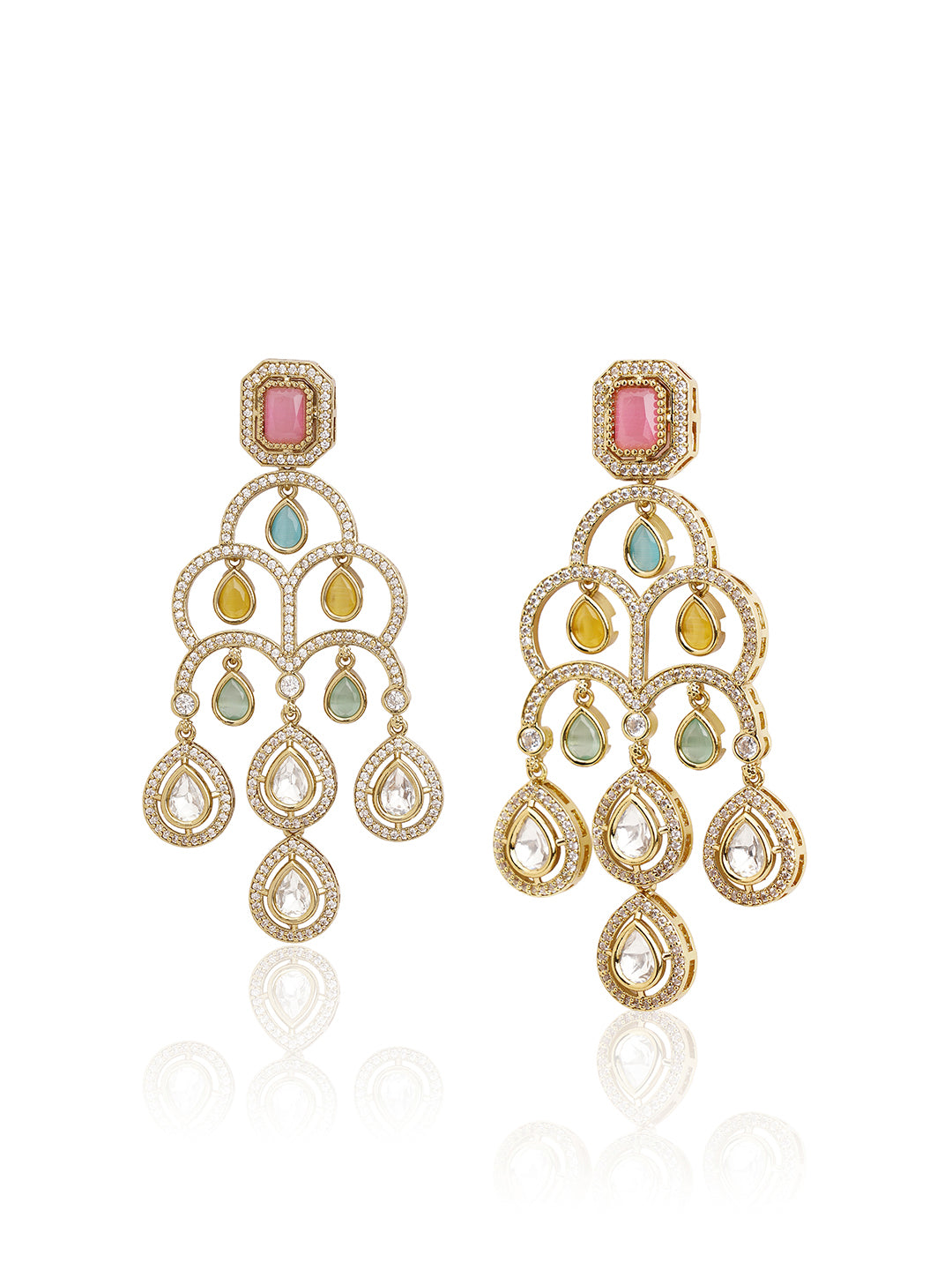 Itrani Multicolored Monalisa Stone with Polki Earring