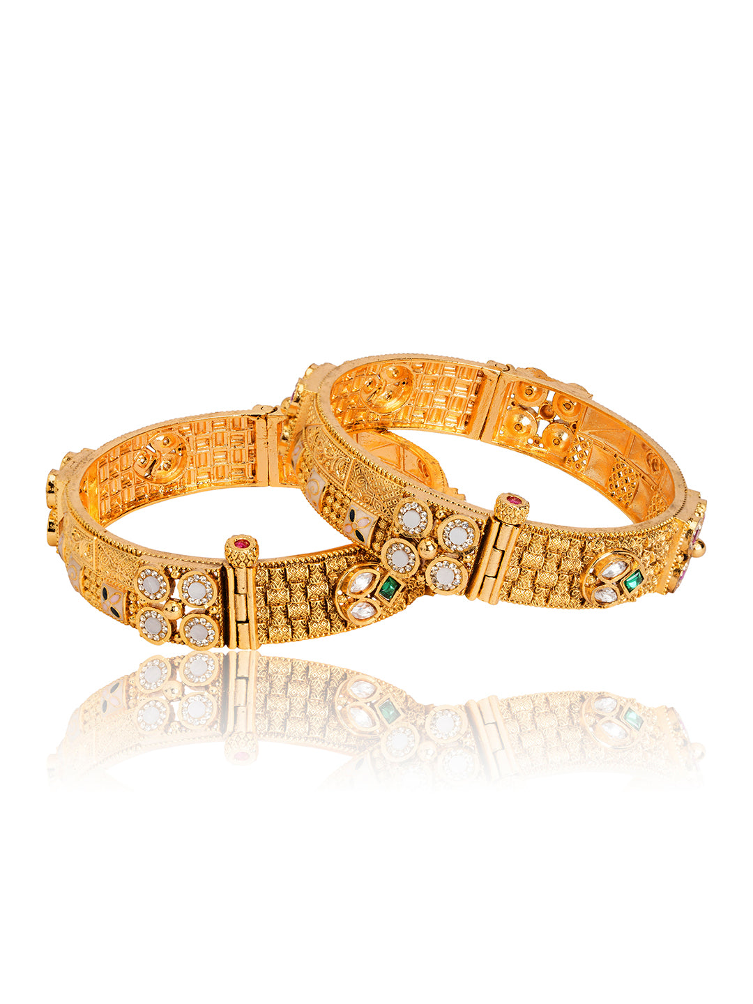 Itrani Royal Ruby Rajwadi Brass Bangles with Gold Finish