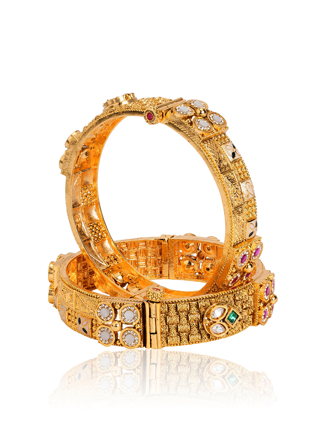Itrani Royal Ruby Rajwadi Brass Bangles with Gold Finish