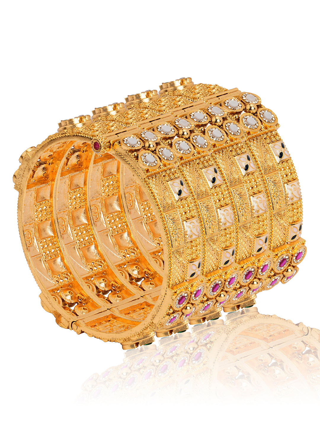 Itrani Royal Ruby Rajwadi Brass Bangles with Gold Finish
